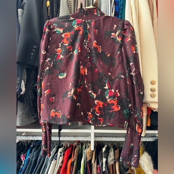 Walter Baker- Burgundy Floral Turtleneck Longsleeve Blouse - Picture 2 of 8